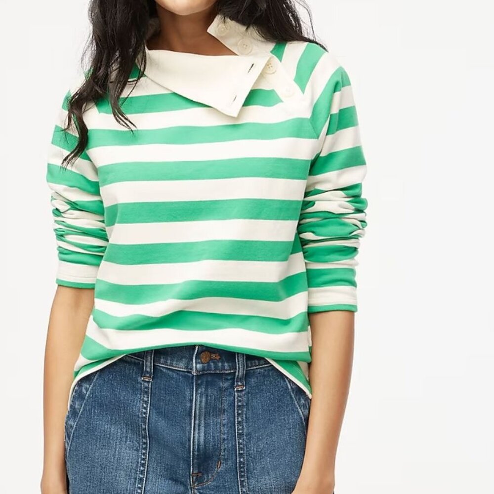 J. Crew Striped wide button-collar pullover sweatshirt NWT, size small